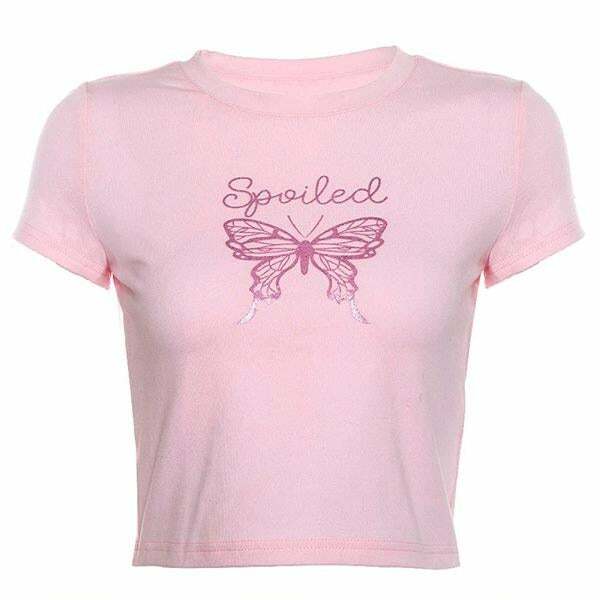Y2K Grunge Spoiled Crop Top - 90s Fashion, Retro Summer Outfit, Pastel Goth Style
