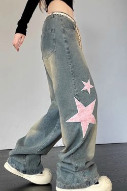 Y2K Grunge Star-Studded Jeans - 90s Retro Summer Outfit for Women, Perfect for Parties & Clubs
