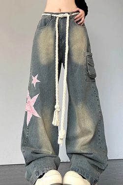 Y2K Grunge Star-Studded Jeans - 90s Retro Summer Outfit for Women, Perfect for Parties & Clubs