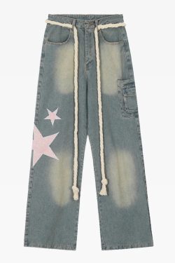 Y2K Grunge Star-Studded Jeans - 90s Retro Summer Outfit for Women, Perfect for Parties & Clubs