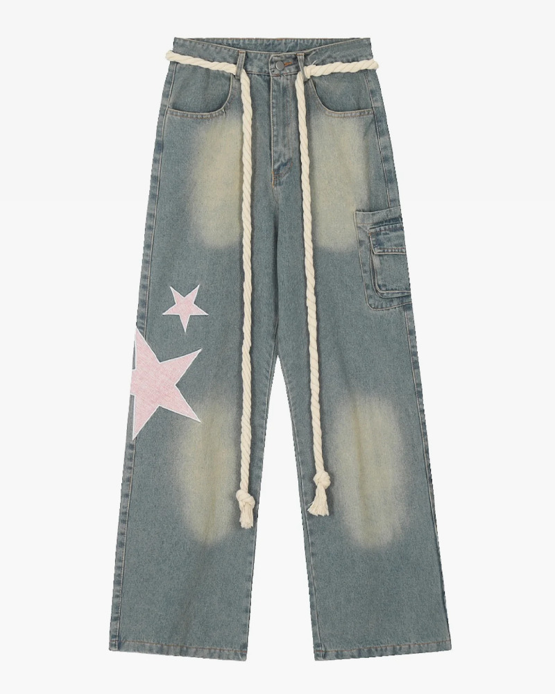 Y2K Grunge Star-Studded Jeans - 90s Retro Summer Outfit for Women, Perfect for Parties & Clubs