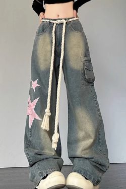 Y2K Grunge Star-Studded Jeans - 90s Retro Summer Outfit for Women, Perfect for Parties & Clubs