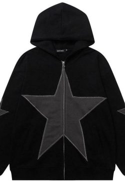 Y2K Grunge Star Patch Jacket - Retro 90s Fashion, Summer Y2K Outfits, Pastel Goth Style