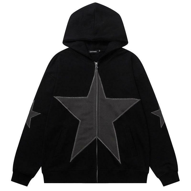 Y2K Grunge Star Patch Jacket - Retro 90s Fashion, Summer Y2K Outfits, Pastel Goth Style