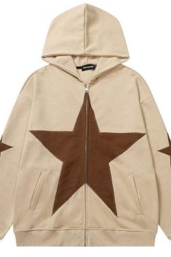 Y2K Grunge Star Patch Jacket - Retro 90s Fashion, Summer Y2K Outfits, Pastel Goth Style