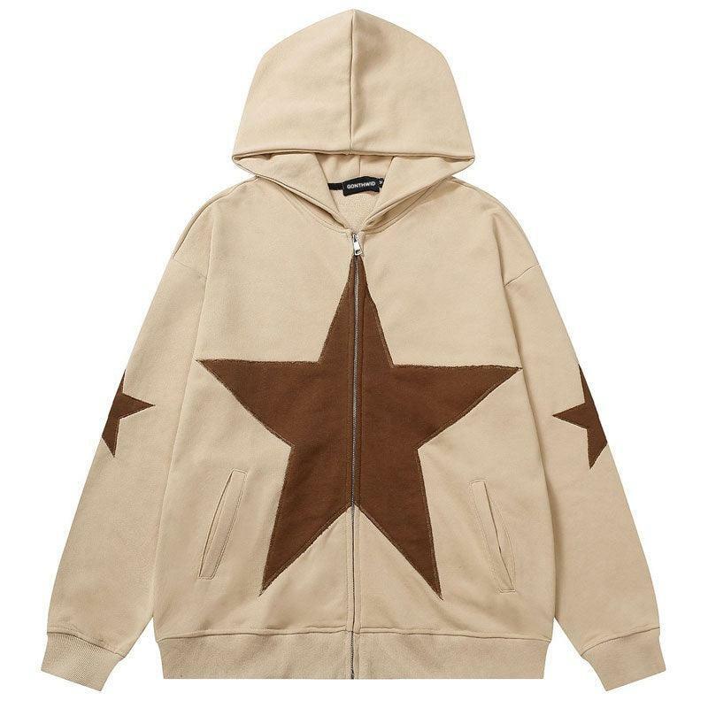 Y2K Grunge Star Patch Jacket - Retro 90s Fashion, Summer Y2K Outfits, Pastel Goth Style