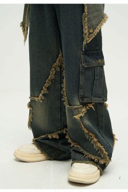 Y2K Grunge Star Stitched Jeans - Retro 90s Fashion, Summer Y2K Outfits, Gothic Y2K Style