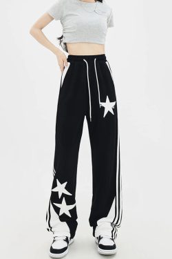 Y2K Grunge Star Sweatpants - Retro 90s Fashion, Summer Outfits, and Pastel Goth Style