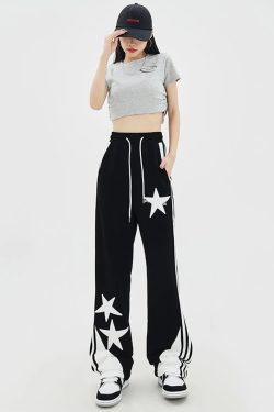Y2K Grunge Star Sweatpants - Retro 90s Fashion, Summer Outfits, and Pastel Goth Style