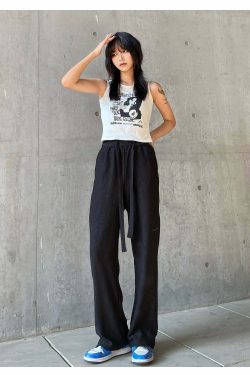 Y2K Grunge Straight-Leg Lounge Pants - Retro 90s Fashion, Summer Y2K Outfits, Pastel Goth