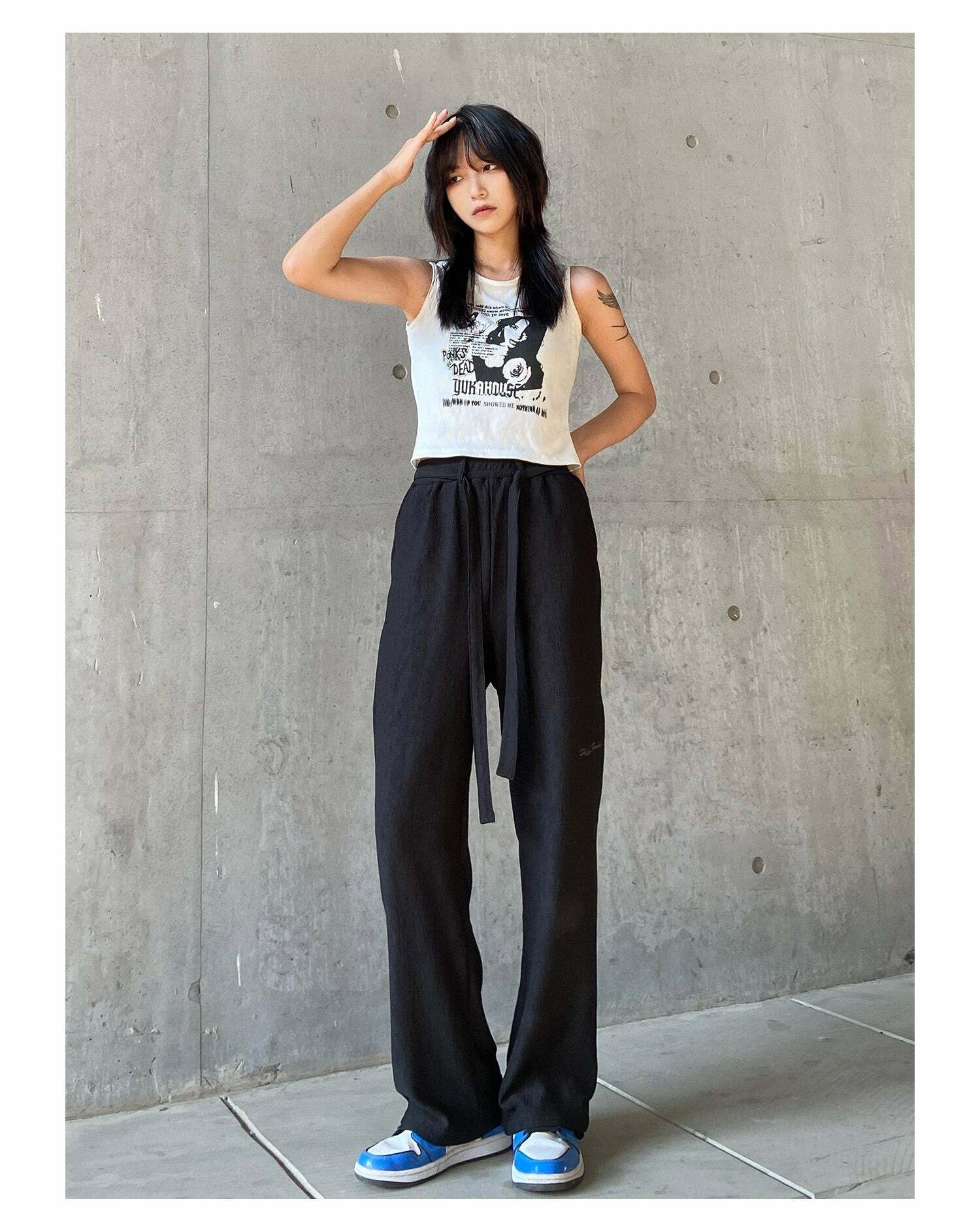 Y2K Grunge Straight-Leg Lounge Pants - Retro 90s Fashion, Summer Y2K Outfits, Pastel Goth