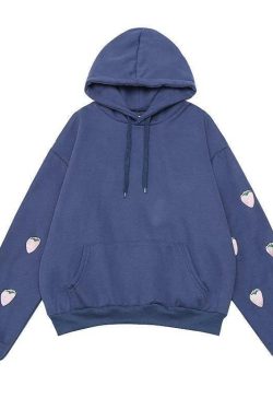 Y2K Grunge Strawberry Embroidery Hoodie Sweatshirt - Retro 90s Summer Fashion Outfit