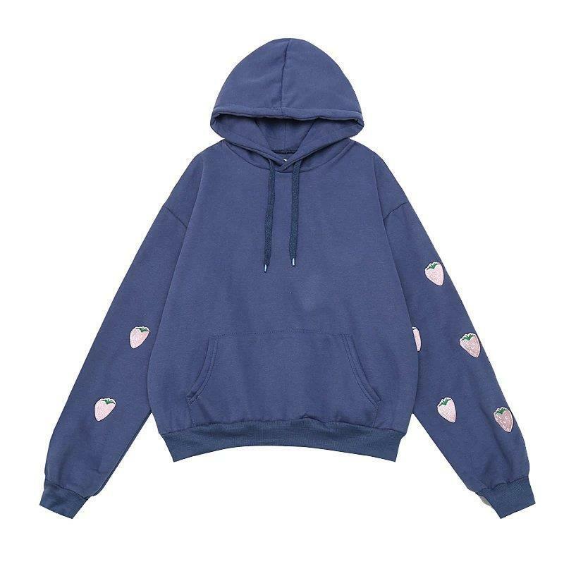 Y2K Grunge Strawberry Embroidery Hoodie Sweatshirt - Retro 90s Summer Fashion Outfit
