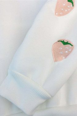 Y2K Grunge Strawberry Embroidery Hoodie Sweatshirt - Retro 90s Summer Fashion Outfit