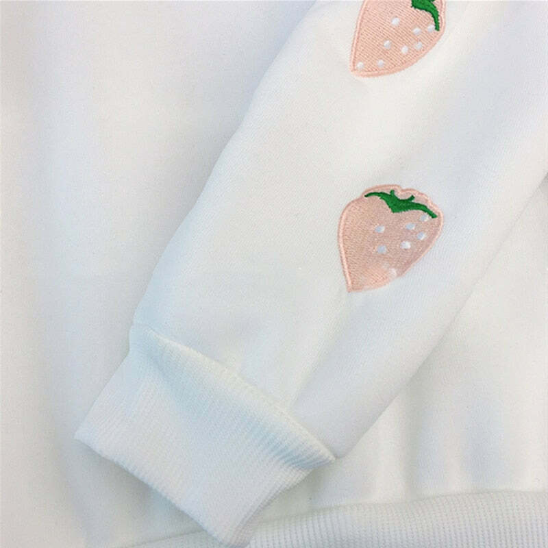 Y2K Grunge Strawberry Embroidery Hoodie Sweatshirt - Retro 90s Summer Fashion Outfit