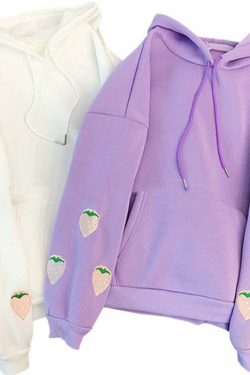 Y2K Grunge Strawberry Embroidery Hoodie Sweatshirt - Retro 90s Summer Fashion Outfit
