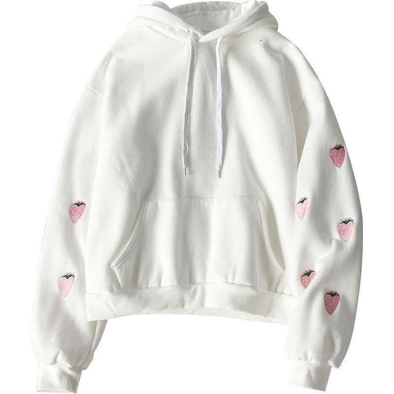 Y2K Grunge Strawberry Embroidery Hoodie Sweatshirt - Retro 90s Summer Fashion Outfit