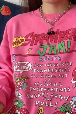 Y2K Grunge Strawberry Jam Sweatshirt - Retro 90s Fashion, Summer Outfits, Pastel Goth Style