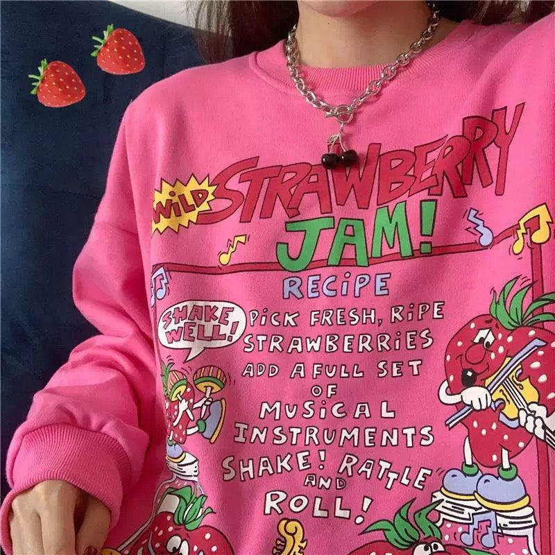 Y2K Grunge Strawberry Jam Sweatshirt - Retro 90s Fashion, Summer Outfits, Pastel Goth Style
