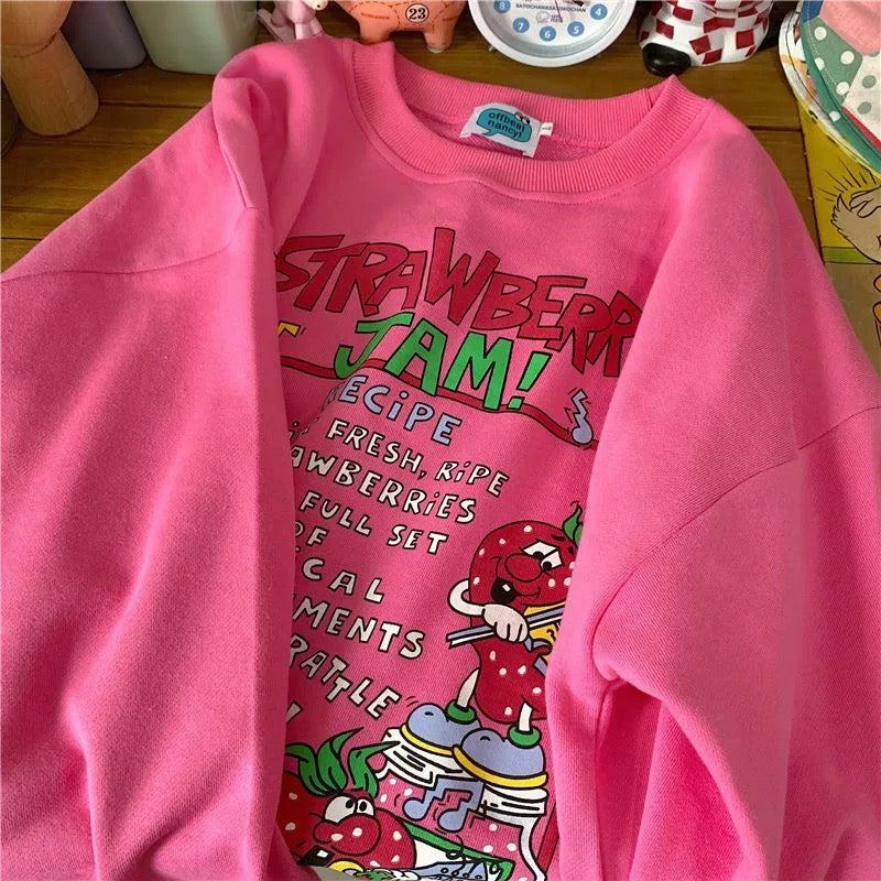 Y2K Grunge Strawberry Jam Sweatshirt - Retro 90s Fashion, Summer Outfits, Pastel Goth Style