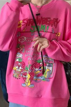 Y2K Grunge Strawberry Jam Sweatshirt - Retro 90s Fashion, Summer Outfits, Pastel Goth Style