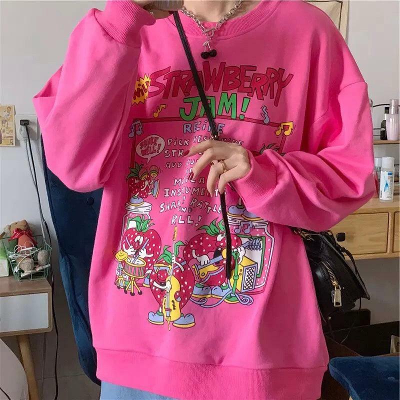Y2K Grunge Strawberry Jam Sweatshirt - Retro 90s Fashion, Summer Outfits, Pastel Goth Style