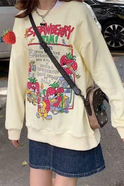 Y2K Grunge Strawberry Jam Sweatshirt - Retro 90s Fashion, Summer Outfits, Pastel Goth Style