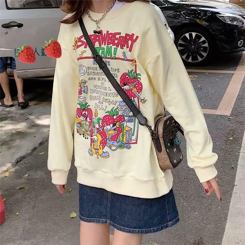 Y2K Grunge Strawberry Jam Sweatshirt - Retro 90s Fashion, Summer Outfits, Pastel Goth Style