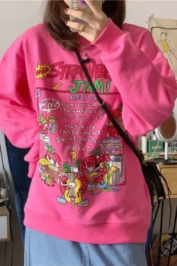 Y2K Grunge Strawberry Jam Sweatshirt - Retro 90s Fashion, Summer Outfits, Pastel Goth Style