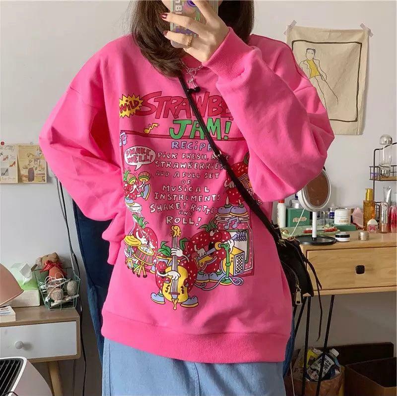 Y2K Grunge Strawberry Jam Sweatshirt - Retro 90s Fashion, Summer Outfits, Pastel Goth Style