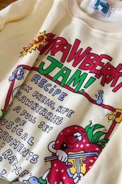 Y2K Grunge Strawberry Jam Sweatshirt - Retro 90s Fashion, Summer Outfits, Pastel Goth Style