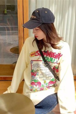 Y2K Grunge Strawberry Jam Sweatshirt - Retro 90s Fashion, Summer Outfits, Pastel Goth Style