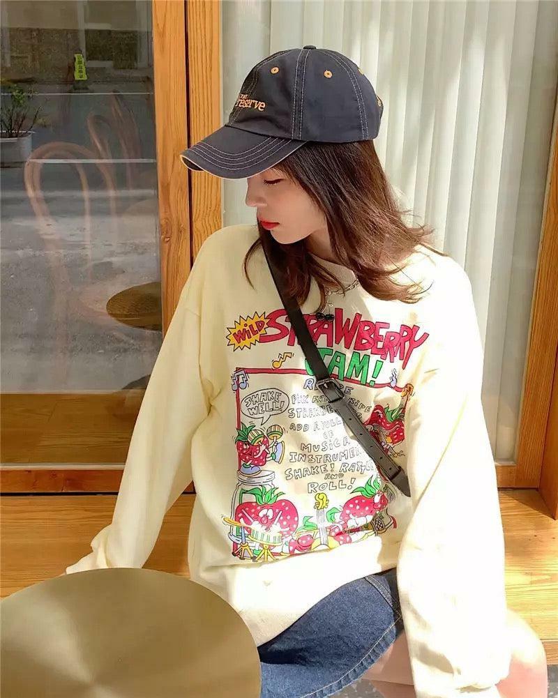Y2K Grunge Strawberry Jam Sweatshirt - Retro 90s Fashion, Summer Outfits, Pastel Goth Style