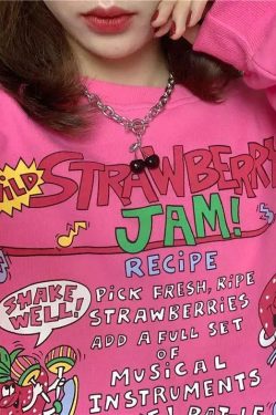 Y2K Grunge Strawberry Jam Sweatshirt - Retro 90s Fashion, Summer Outfits, Pastel Goth Style