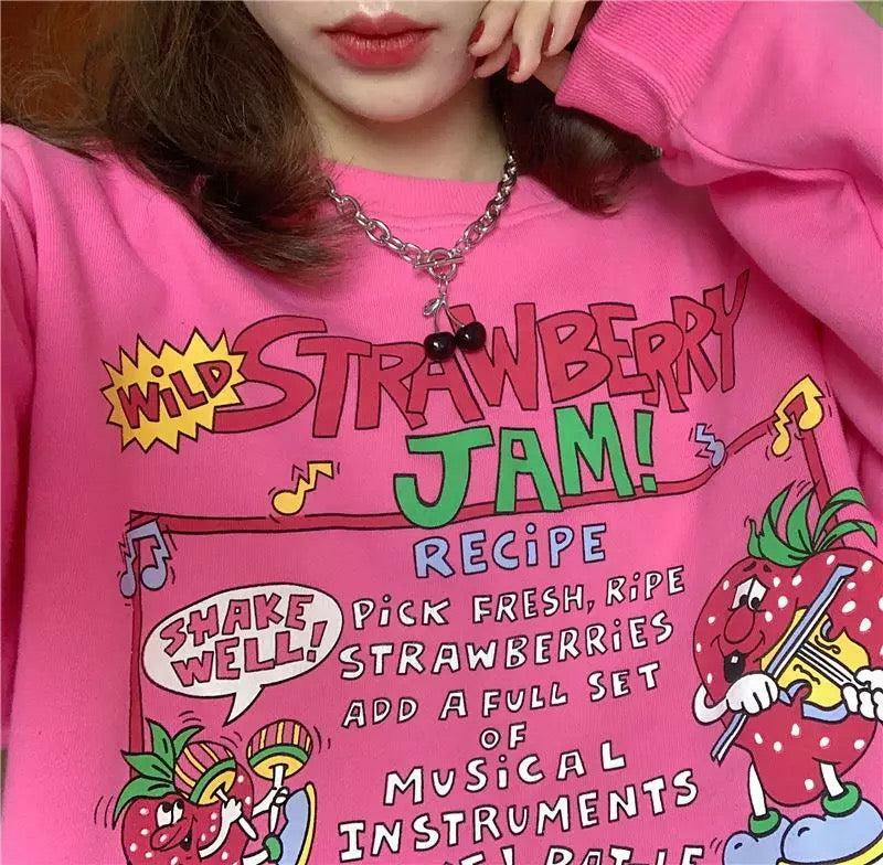 Y2K Grunge Strawberry Jam Sweatshirt - Retro 90s Fashion, Summer Outfits, Pastel Goth Style