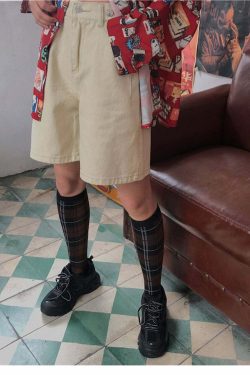 Y2K Grunge Street Style Loose Fit Knee Length Denim Shorts - 90s Retro Summer Fashion