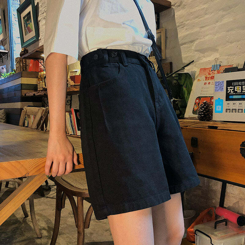 Y2K Grunge Street Style Loose Fit Knee Length Denim Shorts - 90s Retro Summer Fashion