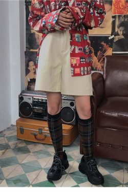 Y2K Grunge Street Style Loose Fit Knee Length Denim Shorts - 90s Retro Summer Fashion
