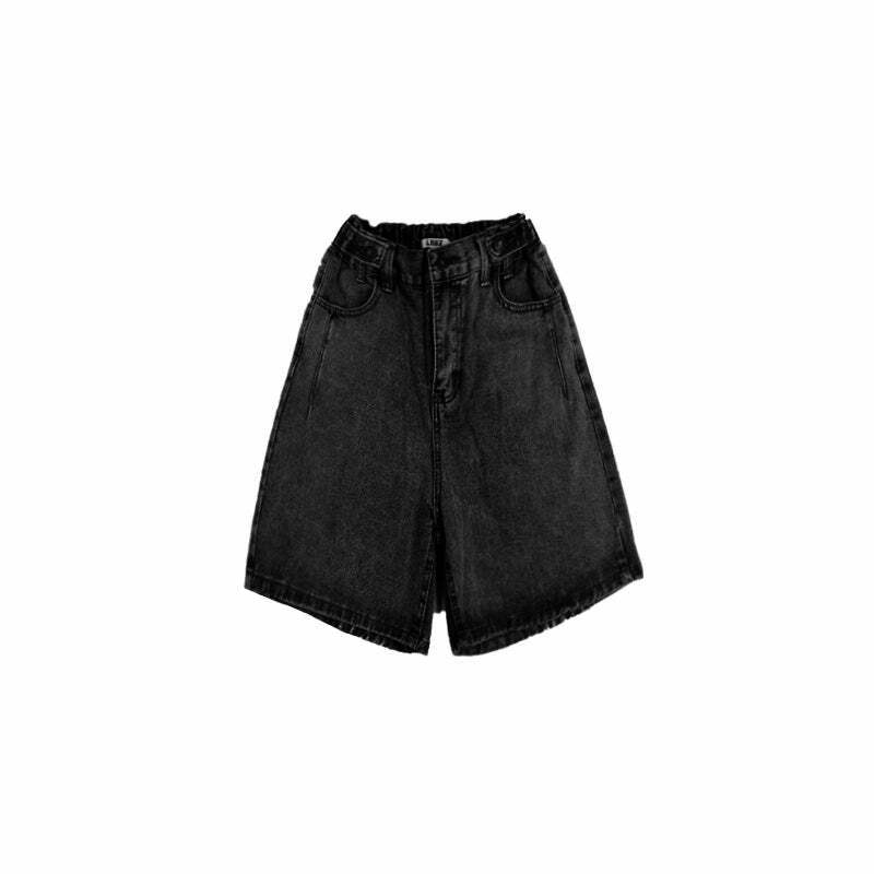 Y2K Grunge Street Style Loose Fit Knee Length Denim Shorts - 90s Retro Summer Fashion