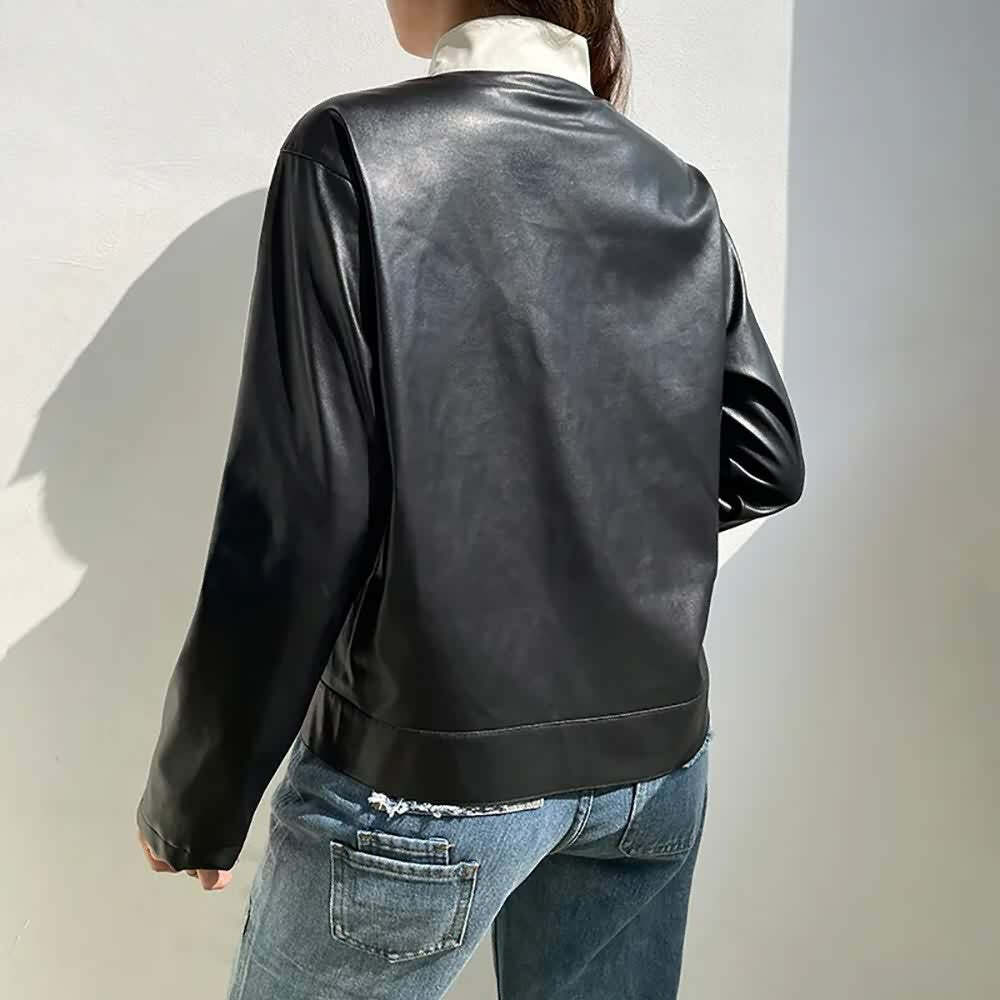 Y2K Grunge Stripe Zip Up Leather Jacket - Retro 90s Fashion, Summer Outfits, and Clubwear
