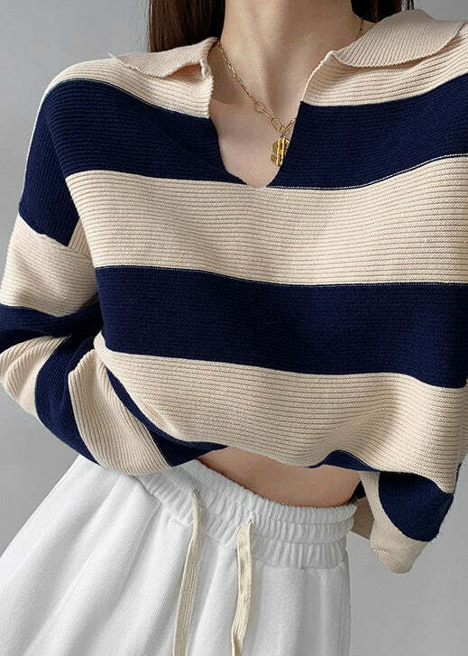 Y2K Grunge Striped Long-Sleeve Sweater Top - Retro 90s Fashion, Summer Y2K Outfits