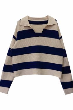 Y2K Grunge Striped Long-Sleeve Sweater Top - Retro 90s Fashion, Summer Y2K Outfits