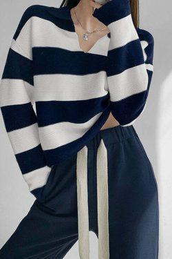 Y2K Grunge Striped Long-Sleeve Sweater Top - Retro 90s Fashion, Summer Y2K Outfits