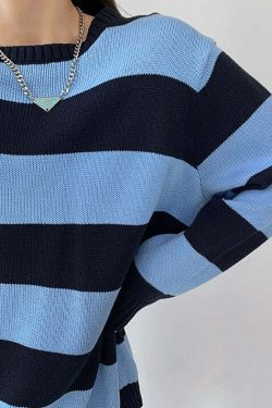 Y2K Grunge Striped Long-Sleeved Sweater - Retro 90s Fashion, Summer & Party Outfits