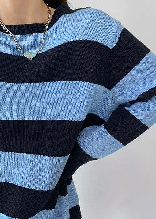 Y2K Grunge Striped Long-Sleeved Sweater - Retro 90s Fashion, Summer & Party Outfits
