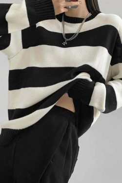 Y2K Grunge Striped Long-Sleeved Sweater - Retro 90s Fashion, Summer & Party Outfits