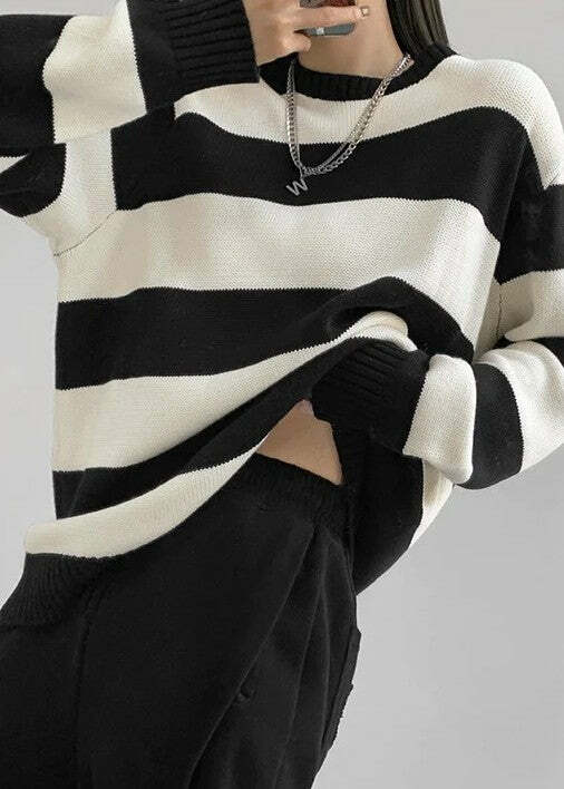 Y2K Grunge Striped Long-Sleeved Sweater - Retro 90s Fashion, Summer & Party Outfits
