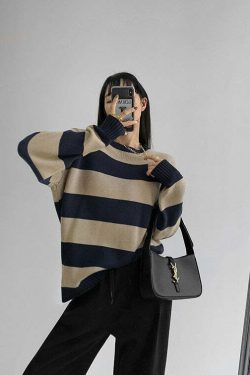 Y2K Grunge Striped Long-Sleeved Sweater - Retro 90s Fashion, Summer & Party Outfits