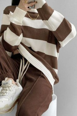 Y2K Grunge Striped Long-Sleeved Sweater - Retro 90s Fashion, Summer & Party Outfits