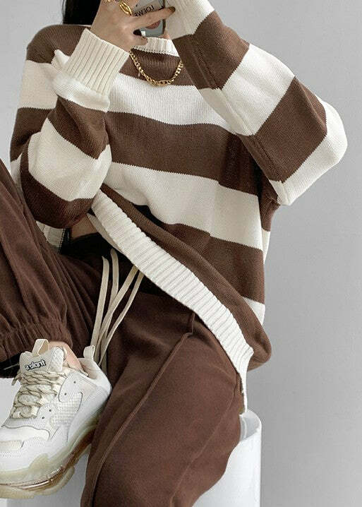 Y2K Grunge Striped Long-Sleeved Sweater - Retro 90s Fashion, Summer & Party Outfits
